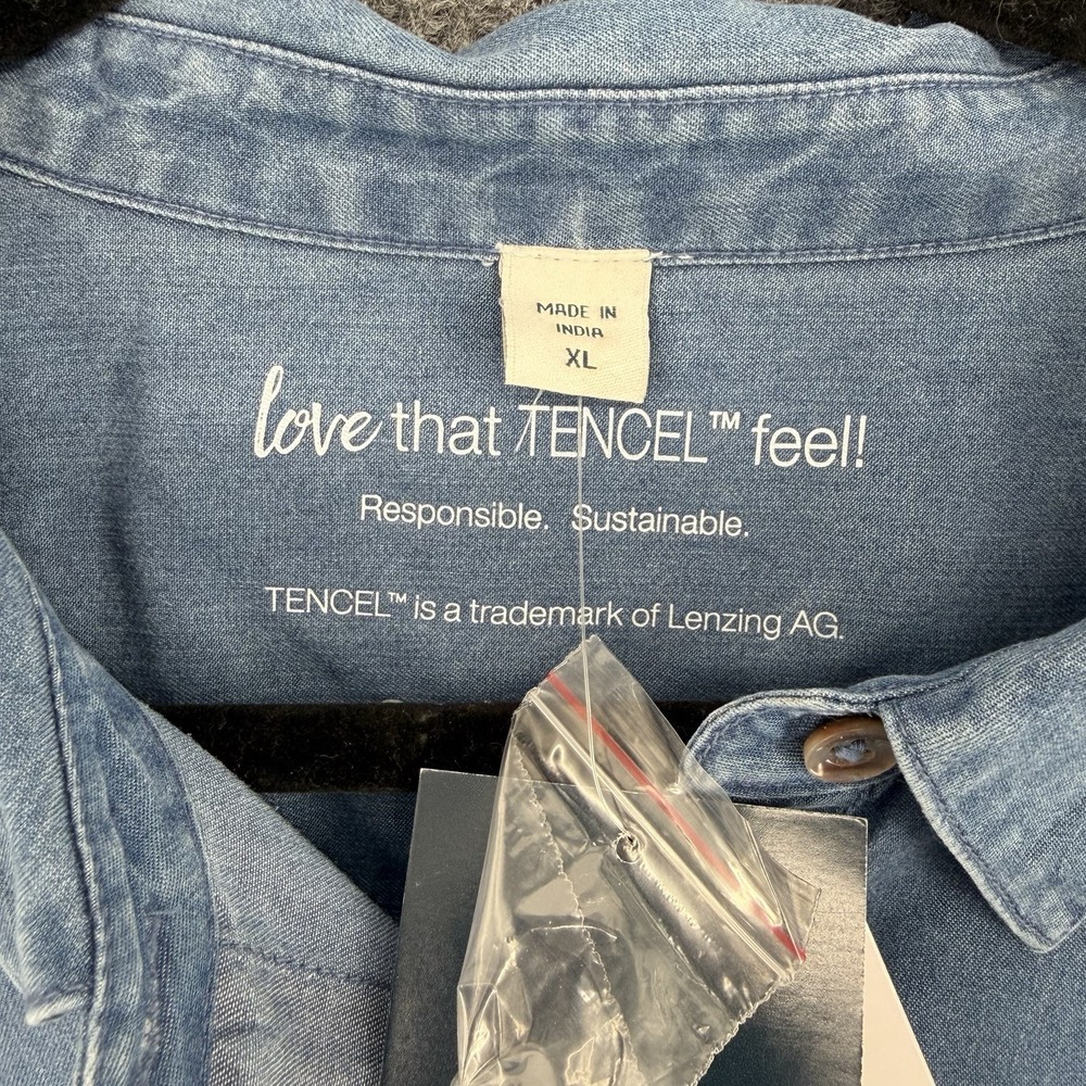 Tencel Chambray Floral Denim Shirt XL Oversized Boho Cottagecore Button Up NWT - Picture 2 of 9